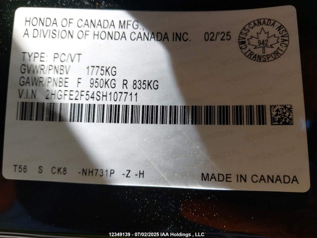 2HGFE2F54SH107711 Honda k20c9