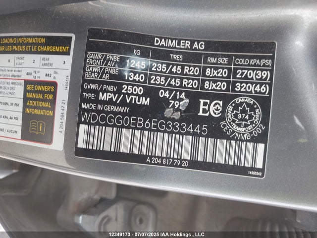 WDCGG0EB6EG333445 Mercedes-Benz 2014