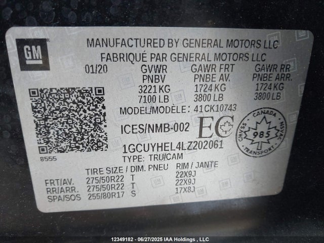 1GCUYHEL4LZ202061 Chevrolet l87 - di dfm, alum, gen 5