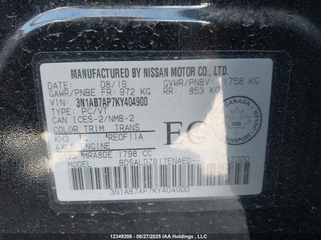 Nissan Sentra 2019 3N1AB7AP7KY404900 Image 9