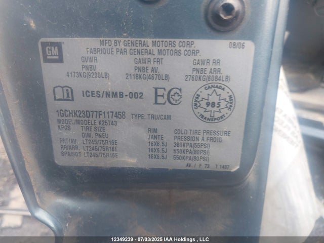 12349239 :رقم المزاد ، 1GCHK23D77F117458 vin ، 2007 Chevrolet Silverado 2500 مزاد بيع