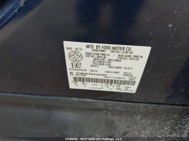 1FM5K8F89GGA54051 Ford Explorer