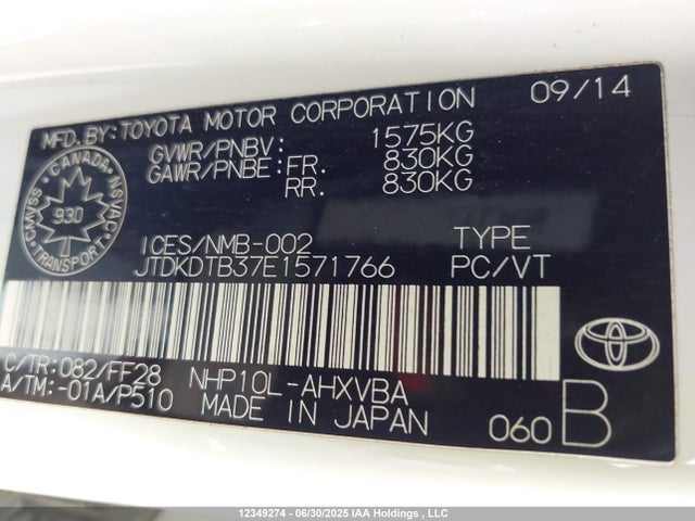 Toyota 1nz-fxe+1lm 2014 JTDKDTB37E1571766 Image 9