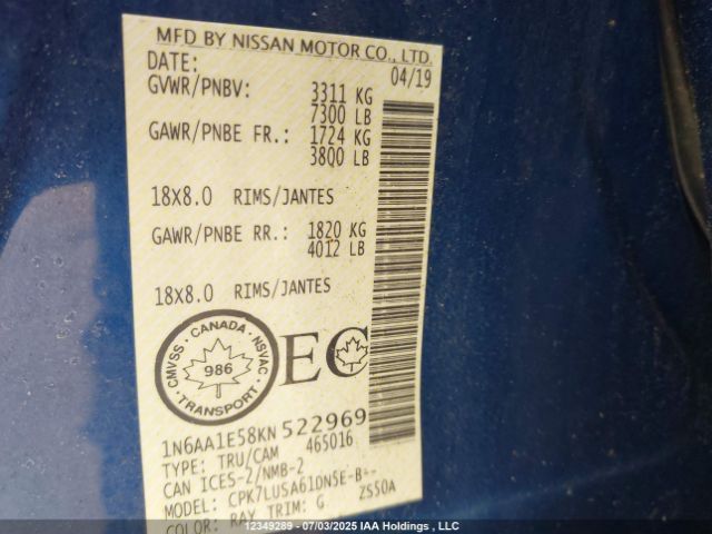 1N6AA1E58KN522969 Nissan Titan