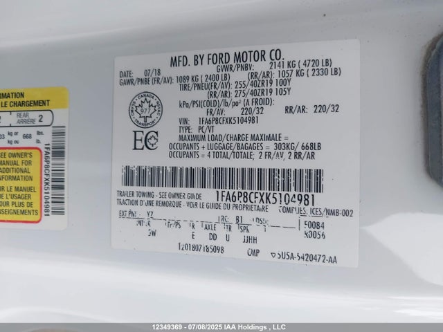 Ford tivct 2019 1FA6P8CFXK5104981 Image 9