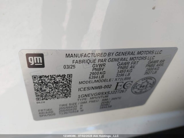 1GNEVGRSXSJ227267 Chevrolet lk0