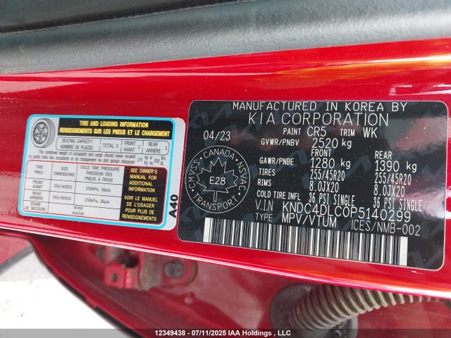 KNDC4DLC0P5140299 KIA EV6