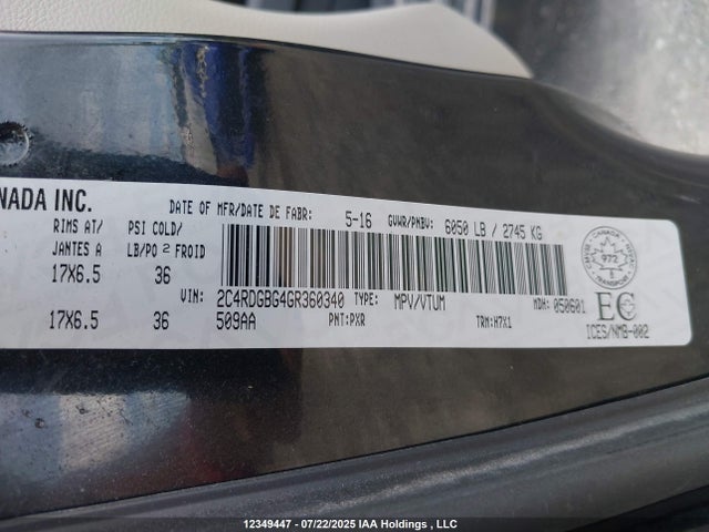 2C4RDGBG4GR360340 Dodge Grand Caravan