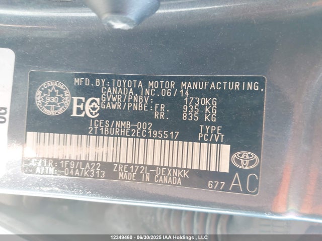 2T1BURHE2EC195517 Toyota 2zr-fe