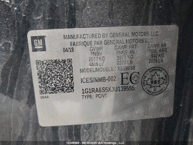 1G1RA6S5XJU139555 Chevrolet l3a - direct injection, variable valve timing, hybrid, gen 1