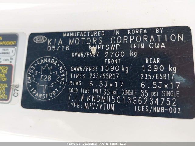 KIA dohc gdi lambda ii 2016 KNDMB5C13G6234752 Image 9
