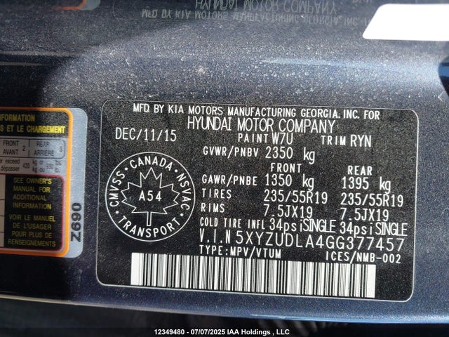 5XYZUDLA4GG377457 Hyundai t-gdi theta ii