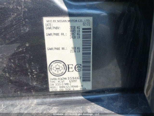 Nissan 2021 2021 1N4BL4CW2MN359467 Image 9