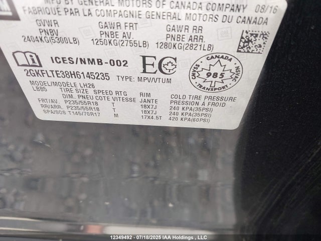 2GKFLTE38H6145235 GMC lfx - sidi: spark ignited direct injection, vvt: variable valve timing, e85 max, alum
