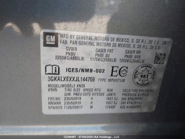 3GKALXEXXJL144769 GMC ltg - spark ignited direct injection, alum dohc, vvt, dcvcp turbo, e0-e100, alum