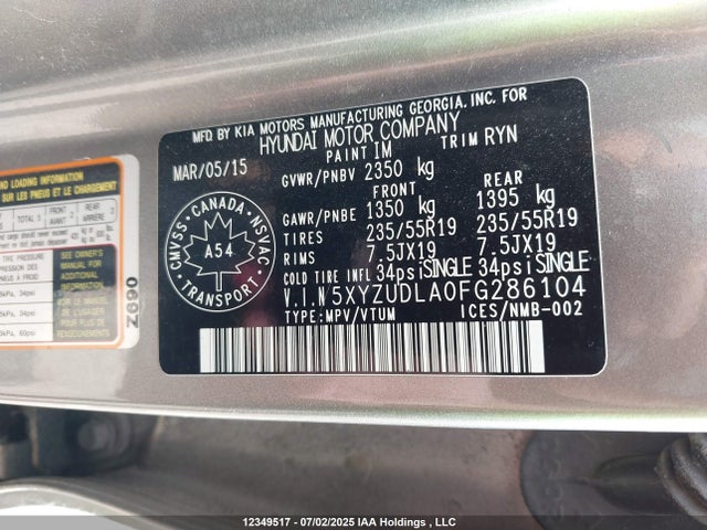 5XYZUDLA0FG286104 Hyundai dohc t-gdi theta-ii