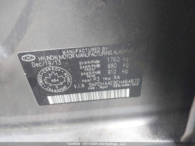 Hyundai dohc mpi nu 2014 5NPDH4AE9EH464670 Image 9