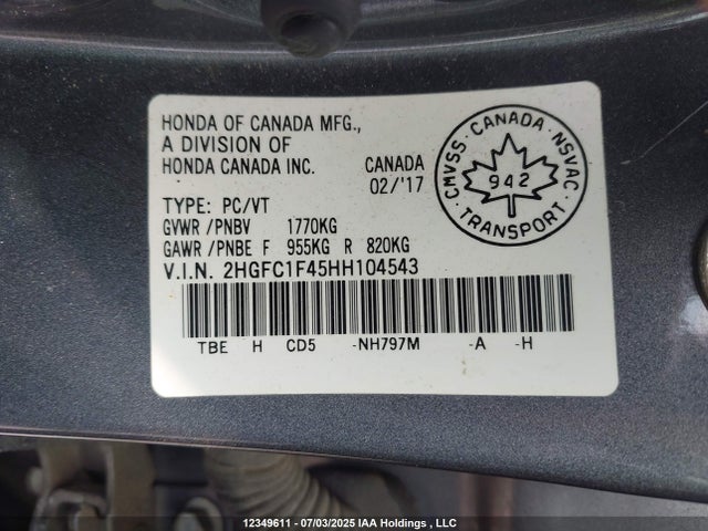 2HGFC1F45HH104543 Honda l15b7