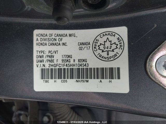 2HGFC1F45HH104543 Honda l15b7