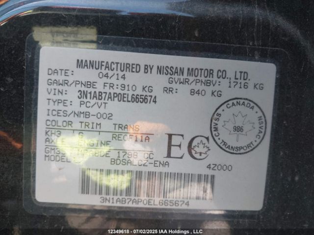 3N1AB7AP0EL665674 Nissan 2014