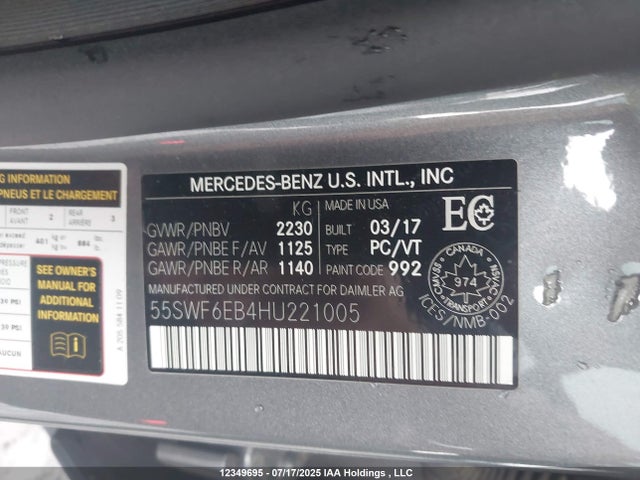 Mercedes-Benz C-Class 2017 55SWF6EB4HU221005 Image 9