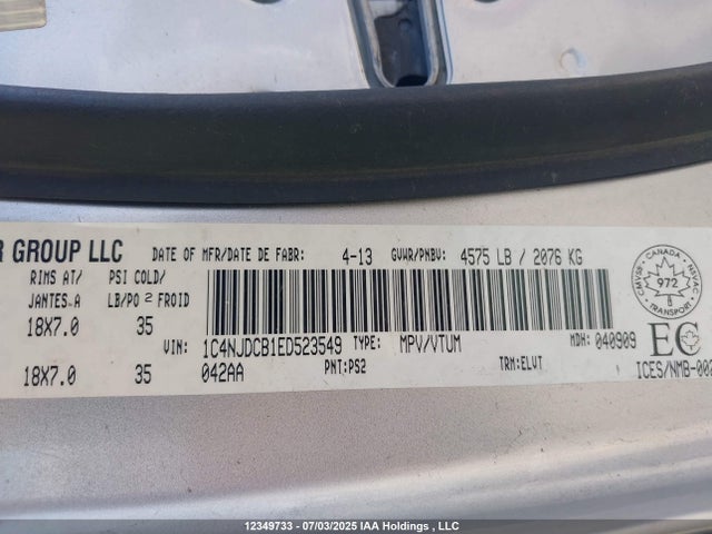 Продаж на аукціоні авто 2014 Jeep Compass, vin: 1C4NJDCB1ED523549, номер лоту: 12349733