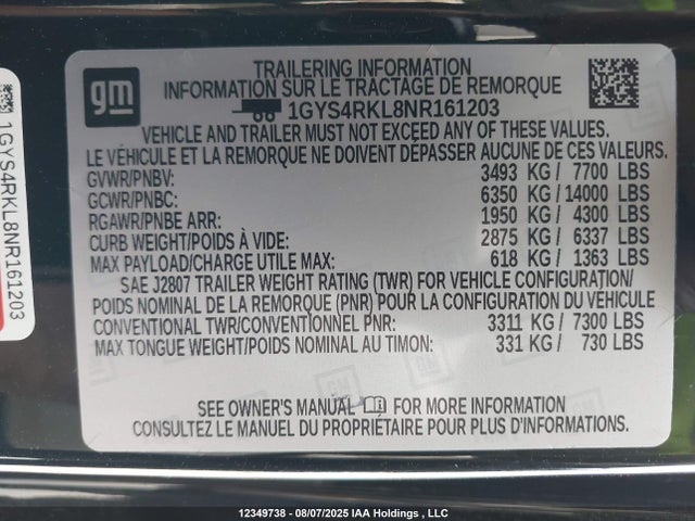 1GYS4RKL8NR161203 Cadillac Escalade Esv Sport Platinum
