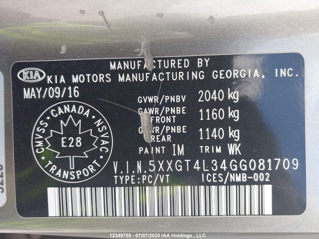 5XXGT4L34GG081709 KIA t-gdi theta ii