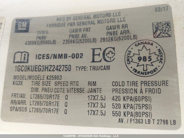 1GC0KUEG3HZ242750 Chevrolet l96 - e85 max, iron