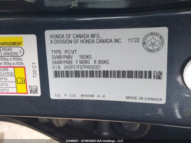 2HGFE1F97PH000351 Honda l15b7