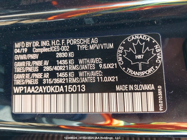 Porsche 2019 2019 WP1AA2AY0KDA15013 Image 9