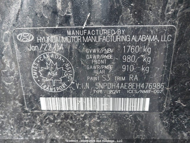 Hyundai dohc mpi nu 2014 5NPDH4AE8EH476986 Image 9