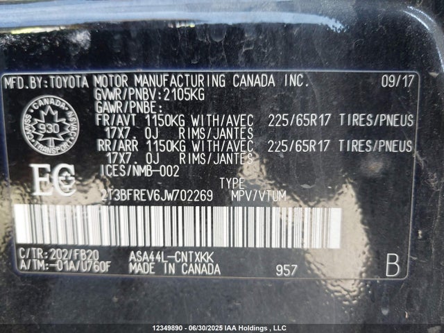 2T3BFREV6JW702269 Toyota 2ar-fe