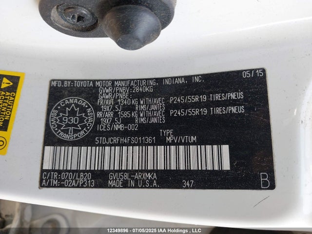 5TDJCRFH4FS011361 Toyota 2gr-fxe, 4jm, 2fm