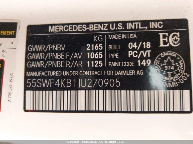 55SWF4KB1JU270905 Mercedes-Benz m274