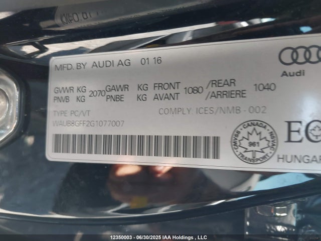 WAUB8GFF2G1077007 Audi 2016
