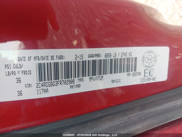 Dodge Grand Caravan 2015 2C4RDGBG3FR702908 Image 9