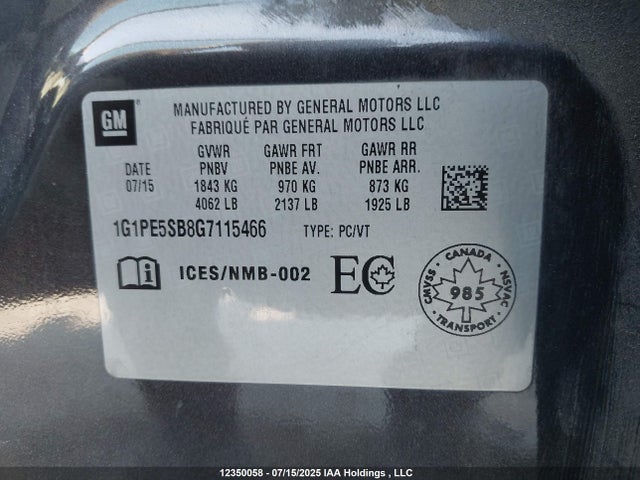 1G1PE5SB8G7115466 Chevrolet luv - vvt, alum, e85 max