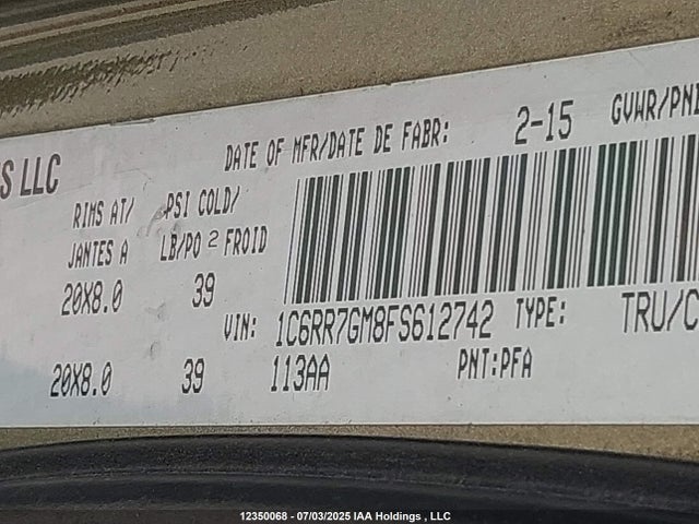 1C6RR7GM8FS612742 RAM 1500
