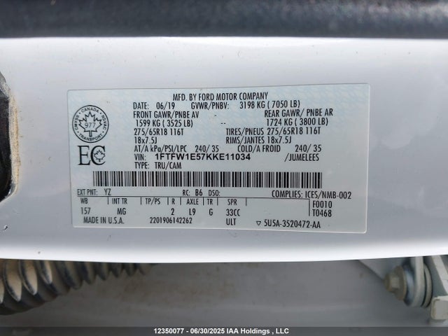 1FTFW1E57KKE11034 Ford 5.0l 4v