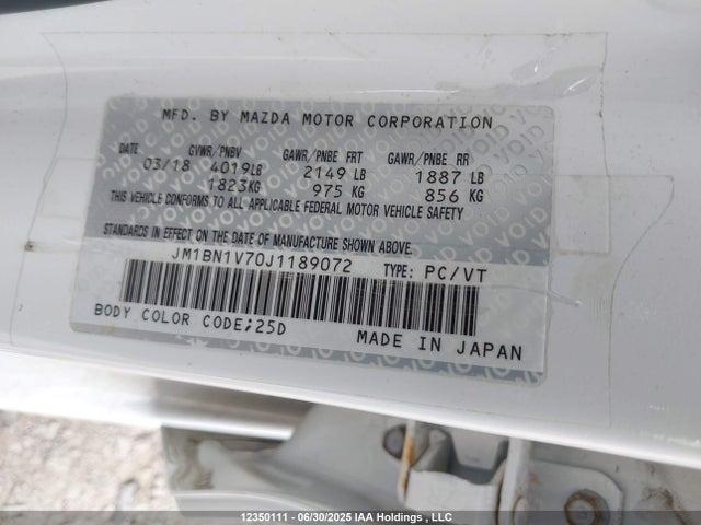 JM1BN1V70J1189072 Mazda MAZDA3