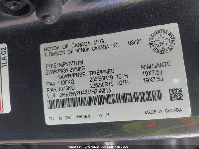 2HKRW2H43MH238815 Honda l15be