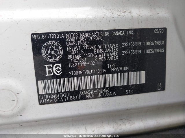 2T3R1RFV8LC110114 Toyota a25a-fks