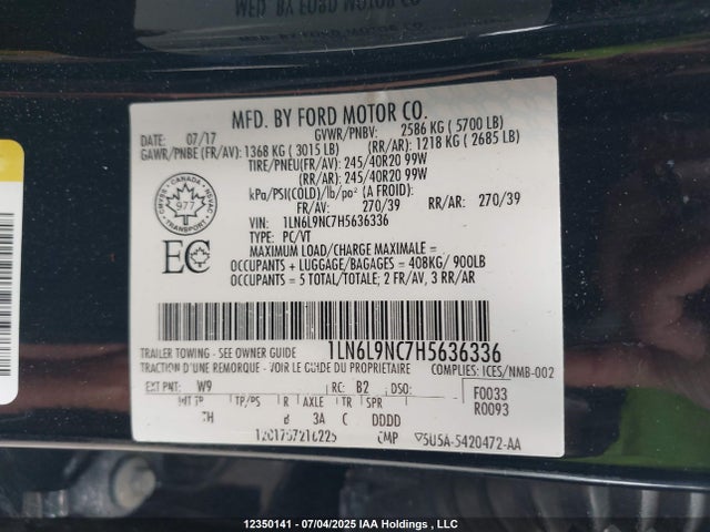 1LN6L9NC7H5636336 Lincoln 3.0l gtdi