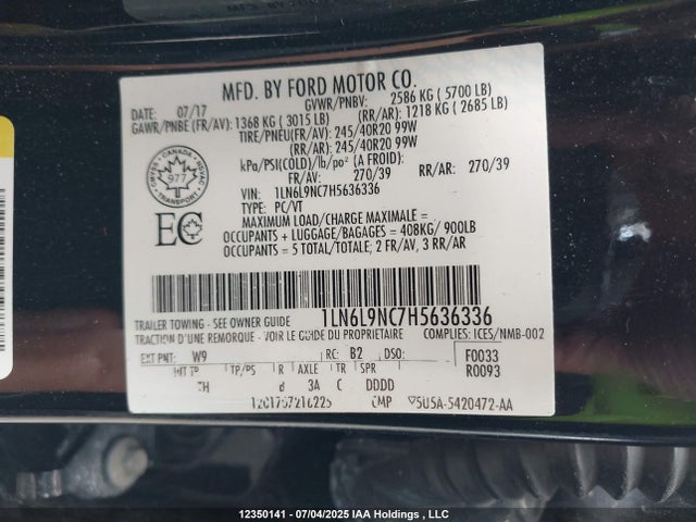 1LN6L9NC7H5636336 Lincoln 3.0l gtdi