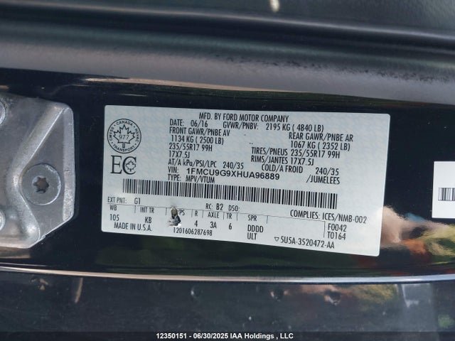 Ford 2017 2017 1FMCU9G9XHUA96889 Image 9