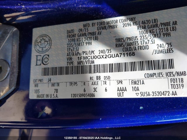 1FMCU0GX2GUA71168 Ford Escape