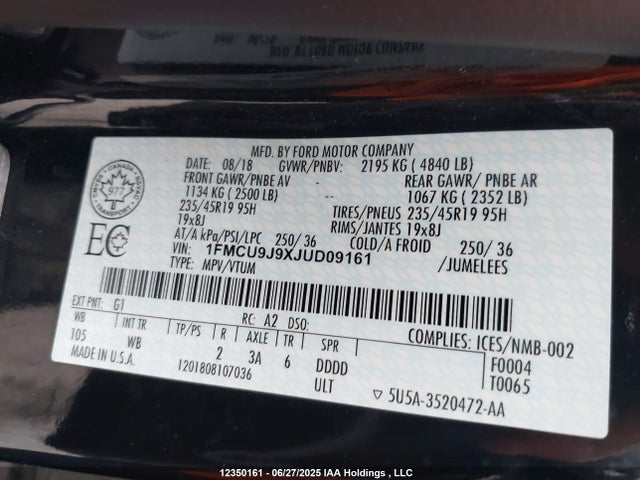 1FMCU9J9XJUD09161 Ford 2018