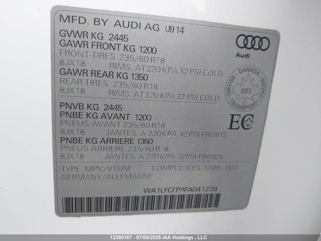 WA1LFCFP9FA041239 Audi flex fuel capable engine