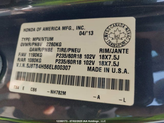 5J8TB4H56EL800307 Acura j35z2